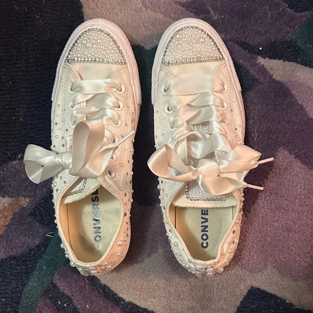 Converse White Satin Pearl Sneakers - Picture 1 of 3